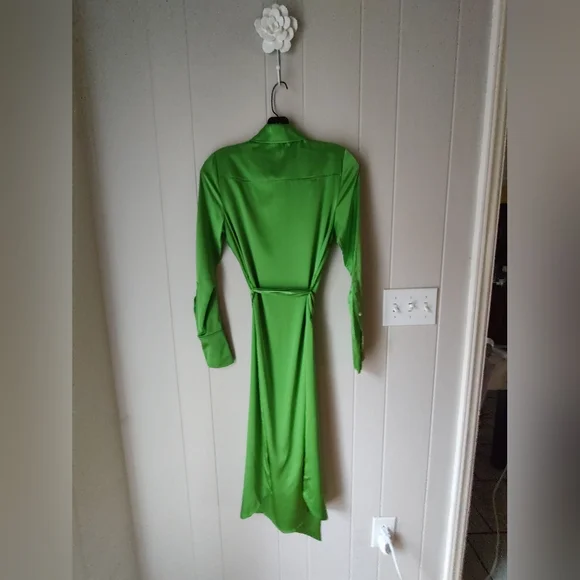 Ramy Brook Silk Victoria Tropic Green Button Tie Dress. Size XXS NWT - Picture 7 of 7